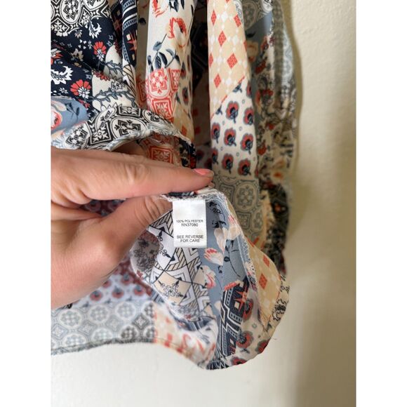 Cato Floral Multi Pattern Button Up V Neck Blouse Sz 18/20 Bishop Sleeve Boho - Picture 5 of 7